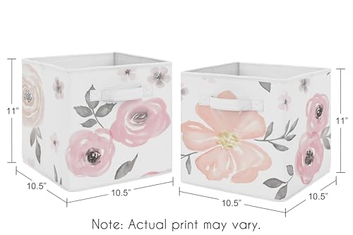 Image of Sweet Jojo Designs Set of 2 Collapsible Fabric Storage Cubes (Pink /Grey Boho Floral) for Girls, Baby, Kids, Childrens Foldable Bins Organizer Boxes Toys (Watercolor, Flower, Elegant Rose, Farmhouse)