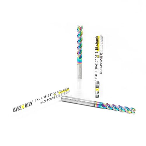 Image of Tools 3 /16 inch Extra Long Carbide Square End Mill for Aluminum, Copper Alloy, Plastic, 2.5 inch Overall Length End Mill Bits, 3 Flute HRC 62 Deg DLC Coating, CNC Router Bits 3 /16 Shank (3 /16-2.5 inch 2PCS)