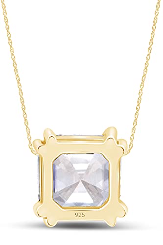 AFFY Asscher Cut White Cubic Zirconia Asscher Frame Solitaire Pendant Necklace In 14k Gold Plated 925 Sterling Silver Jewelry Gift For Women With 18" Chain3