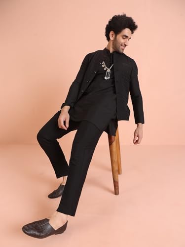 Image of Kisah Men's Cotton Blend Textured Nehru Jacket Regular Fit | Designer Ethnic Layering | Wedding & Occasion Wear