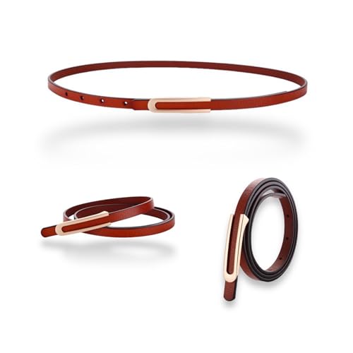 Women's Fashion Elegant Skinny Slim Genuine Leather Belts Waistband Thin Waist Belt With Gold Color Alloy Buckle2