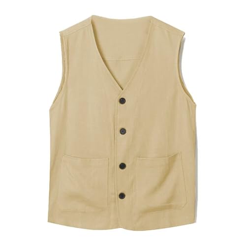 Mens Linen Vest Summer Casual Beach Wedding Groomsmen Dress Vest Lightweight Waistcoat3