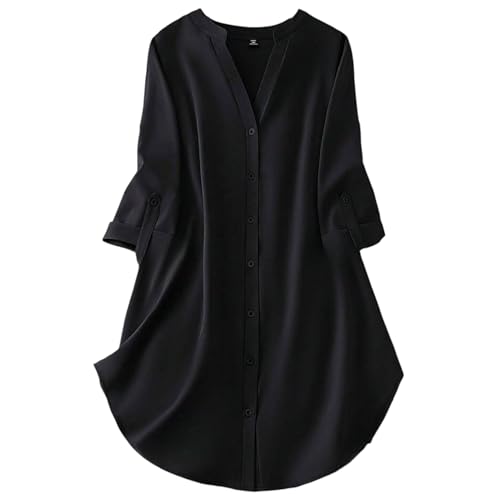 Image of Gufrina Women's Rayon Top with 3 /4th Sleeves Mandarin Collar Neck Solid Pattern A Line Style Knee-Length and Regular Fit