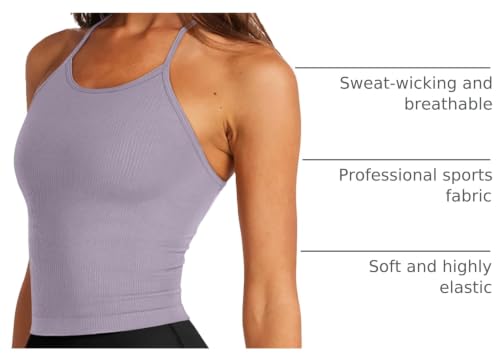 Image of LASLULU Womens Sports Bra Seamless Long Tank Spaghetti Strap Workout Bra