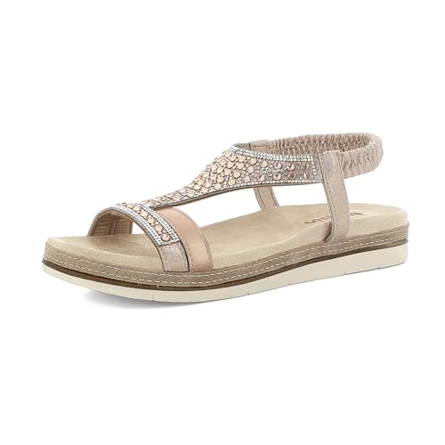 SANDALI DONNA: Sandali con elastico tempestati di strass. Hanno un plantare in tessuto imbottito.