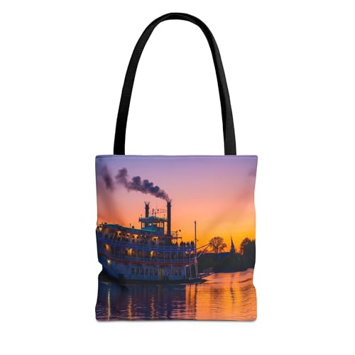 Premium Tote Bag with Reinforced Stitching - A Colorful Riverboat Cruise on the Mississippi River