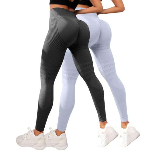 Leggings de gimnasio para mujer, paquete de 2 unidades, mallas de cintura alta con control de abdomen, leggings sin costuras para levantamiento de glúteos, pantalones de yoga para entrenamiento