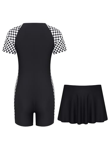 Hedmy Girls One Piece Swimsuits UPF 50+ Rash Guard Swimwear Front Zipper Short Sleeve Bathing Suit with Skirts2