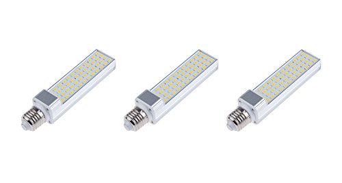 Masonanic Paquete de 3 lámparas fluorescentes compactas LED G24 luz de día blanca giratoria de aluminio E27 Edison
