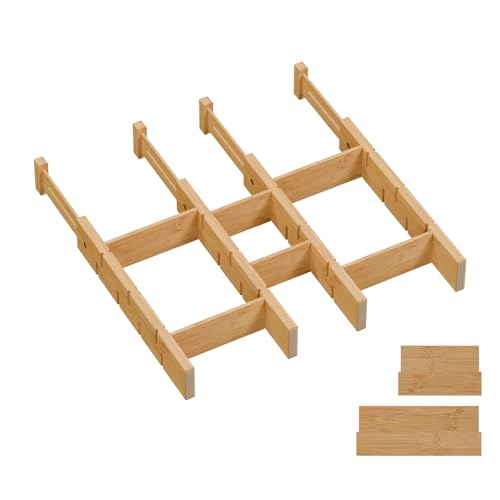 Bamboo Drawer Dividers, Expandable Kitchen Drawer Organizer | Include 4 Dividers, 4 Small Inserts and 4 Medium Inserts for Home, Office, Dressers