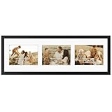 Giftgarden 5x7 Collage Picture Frame 3 Openings Horizontal, Textured Metal 8x24 Frame Matted to Three 5x7 Photos with Mat, Wall Display, Black