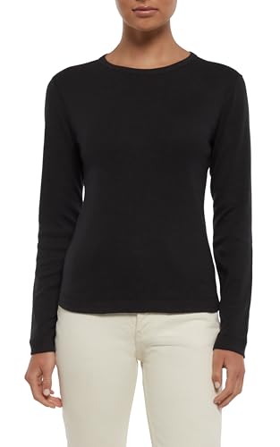 Three Dots Women's Crew Neck Long Sleeve Tee, Black, X-Small at