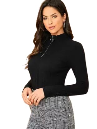 Aaru CollectionWomen's Top|Full Sleeve Cotton Zipper Neck Tops|Girls Casual Upper Wear|Fashionable Stylish Top for Outing, Party|Regular Fit Girl Tshirt