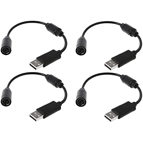 2 Pack Replacement Dongle USB Breakaway Cable for Xbox 360 Wired Controllers, Extension Adapter Cable for Xbox 360 (4 Packs Black) Cover