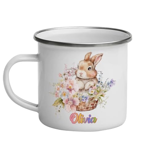 callie Personalized Kids Easter Mug 11oz, Custom Name Enamel Cup with Bunny, Holiday Gifts for Boys Girls