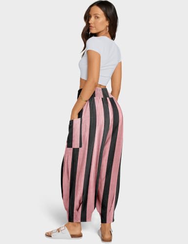 Image of TARSE Women's Linen Wide Leg Pants Baggy High Waist Palazzo Pants
