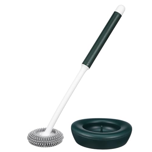 CLISPEED Brosse De Toilette en Silicone Compacte Verte avec Support, Poils Flexibles Anti-Rayures, Séchage Rapide, Ensemble D'accessoires pour Salle De Bain