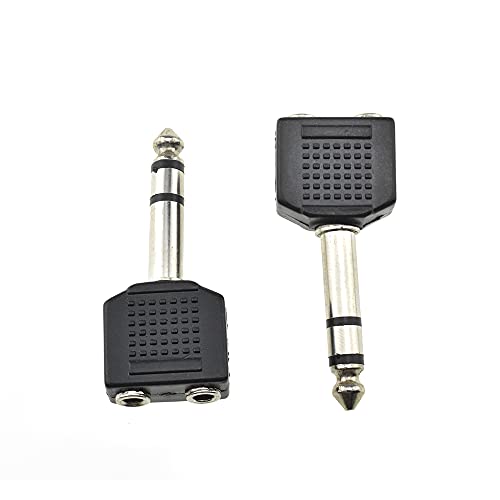 3.5mm Male to 2x6.35mm Female, FENTICO TRS Stereo Plug Interconnect Audio One Male 6.35mm(1/4 inch) and Two Females 3.5mm(1/8Inch) Adapter Splitter Good Signal Sound Snap Tight Not Wobble for Guitar (Black, 2 Pcs)
