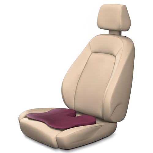Image of Frido Premium Car Wedge Seat Cushion with Memory Foam Support and Coccyx Cutout, Luxe Leatherette Finish, Tailbone and Hip Pain Relief, Comfortable Support for Long Drives Travel & Daily Use | Maroon