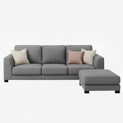 Image of FURNY Revona 4 Seater L Shape Sofa Set with Movable Ottoman | Flexible Left or Right Layout | Plush Velvet Fabric (Dark Grey) | Perfect for Living Room, Guest Room & Office