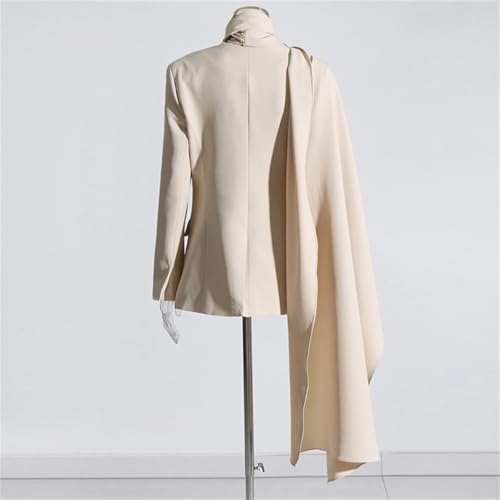 Solid Blazer for Women Scarf Collar Long Sleeve Jacket Patchwork Pocket Asymmetrical Female Fashion Blazers3