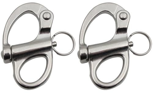 MerciL 2Pcs Swivel Eye Snap Shackle Quick Release Sailboat Rigging Shackle Marine 316 Stainless Steel Clip Fixed Bail Snap Shackle Quick Release Snap Hook for Bracelet, Sailboat (2-3/4inch), Silver