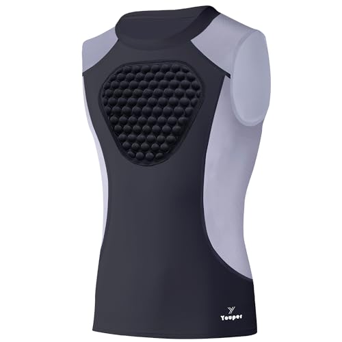 Youper Adult Padded Chest Protector Shirt, Heart-Guard/Sternum Protection for Baseball, Football, Lacrosse & Goalies (X-Large, Black/Grey)