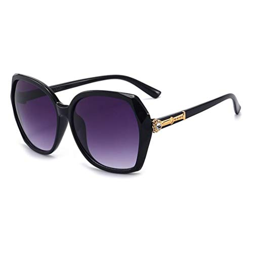 Large square frame sunglasses women's diamond-studded sunglasses anti-ultraviolet sunglasses (Black Frame Double Gray Flakes)