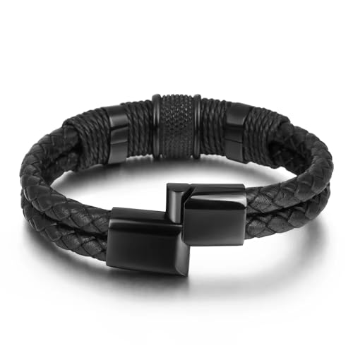 Image of Nakabh Titanium Steel Vegan Leather Micro Insert Bracelet for Men & Boys
