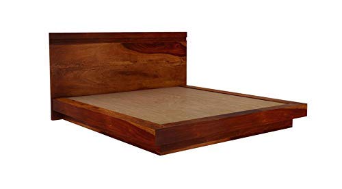 Image of Sheesham Solid Wood Mahogany Finish Voted Platform King Size Without Storage Wooden Bed for Beautiful Bedroom Room (King, Mahogany)