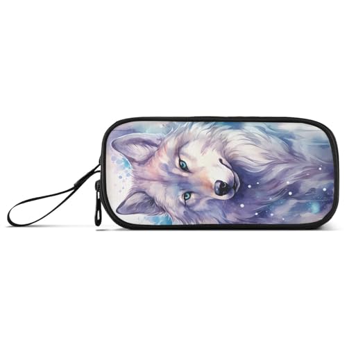 Image of Wolf Watercolor Pencil Case Box Boys Girls Large Pencil Pouch Zipper Compartments Big Capacity Stationery Pen Bag Organizer for Kids Teens Adults School Office