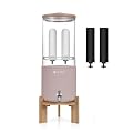 FACHIOO All Glass Gravity-fed Water Filter System, 2.25-Gallon All Glass Water Purifier with 4 Filters (2 Ceramic Filter, 2 Black Filter, 7 Inch Stand, Protective Sleeve), Reduces 99% Chlorine