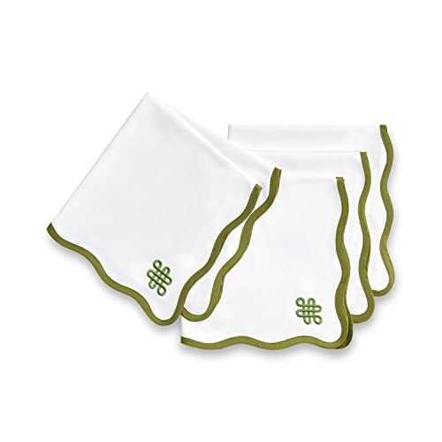Hofdeco Premium Coastal Cotton Cloth Napkins Set of 4, 20”x20” Washable Fabric for Beach House Decor, Green Embroidered Endless Knot