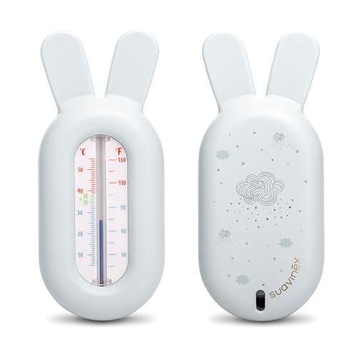 Suavinex, Thermomètre de Bain pour Bébé, Thermomètre Sans Mercure, Flottant, Précis avec Échelle de Couleurs, Sûr, Résistant et Facile à Utiliser, pour les Bébés de +0 mois. Motif Dreams, Bleu