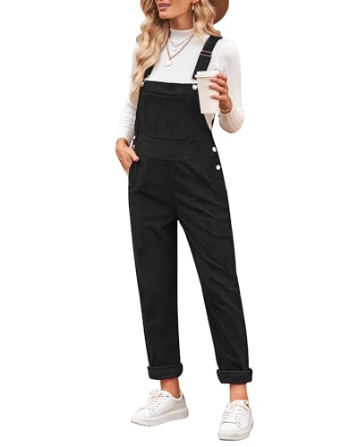 Vetinee Damen Latzhose Overall Schwarz Schwarzer Jumpsuit Schwarz Größe X-Large Passt EU Größe 46 bis EU Größe 48