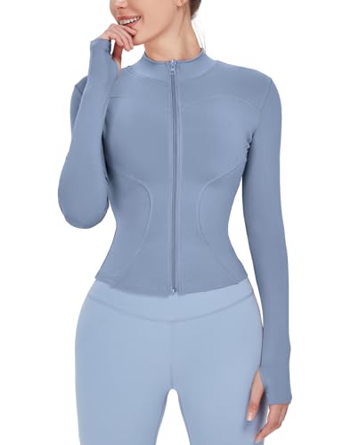 Image of Locachy Women's Lightweight Stretchy Workout Full Zip Running Track Jacket with Thumb Holes