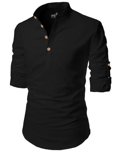 Image of Univibe Full Sleeve Chinese /Rounded /Mandarin Collar Pure Cotton Casual, Wedding, Party, Festival Stylish Short Length Slim fit Kurta Style Shirt for Men and Boys.