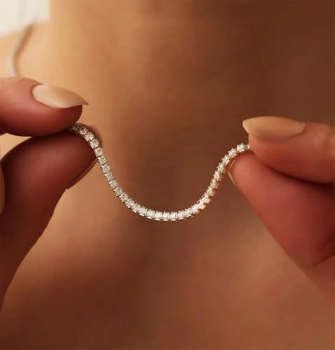 Tennis Necklace Synthetic Diamond Chain Dainty Choker Necklace for Women 14inches3