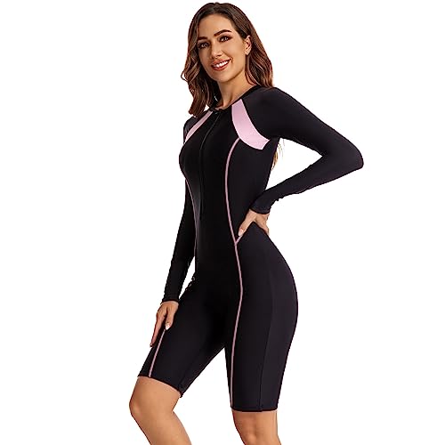 Dixacyer Women One Piece Rash Guard Long Sleeve Swimsuits Uv Upf 50+ Wetsuit Cropped Swimwear For Diving Snorkeling Swimming (Black,Xl (Eu)) #TOP4