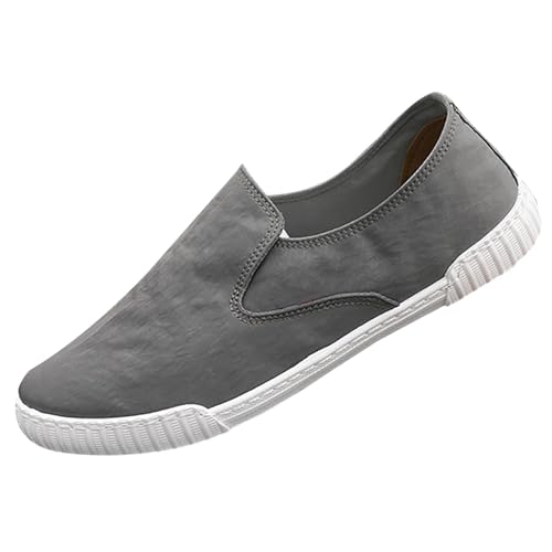 Mocasines de lona retro gris informales con elástico para hombre