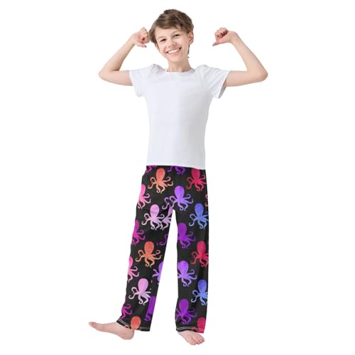 Boys' Pants Octopus Colorful Mosaic Backdrop Long Bottoms Jogger Pants Elastic Waist Trousers with Pockets S-XL2