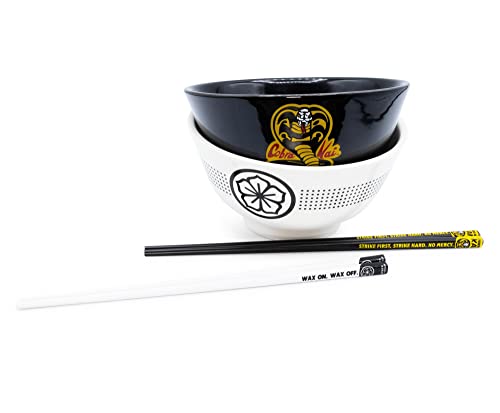 Karate Kid The Cobra Kai and Miyagi-Do Japanese Ceramic Dinnerware Set | Includes 18-Ounce Ramen Noodle Bowl and Wooden Chopsticks | Asian Food Dish Set For Home & Kitchen | Martial Arts Gifts