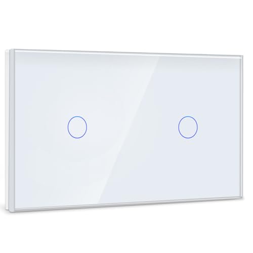 BSEED Touch Lichtschalter 1 Fach 1 Weg mit 1 Fach 1 Weg Wandschalter mit Glasscheibe 3-500W Berührungssensor EU Standard Wandlichtschalter 157mm - weiß