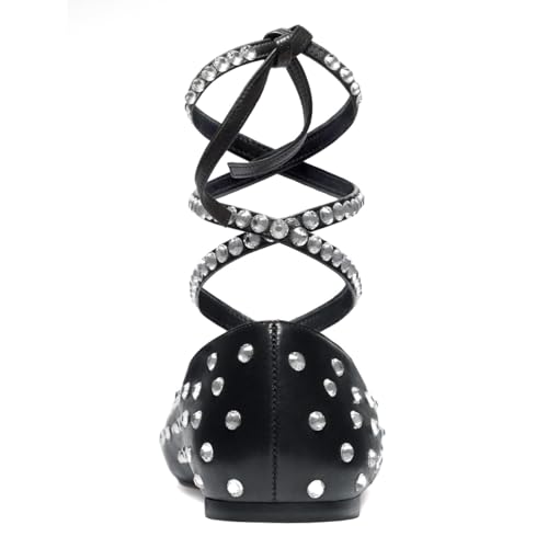 XYD Women Crystal Lace Up Flats Fashion Square Closed Toe Ankle Strappy Ballet Party Dating Shoes3