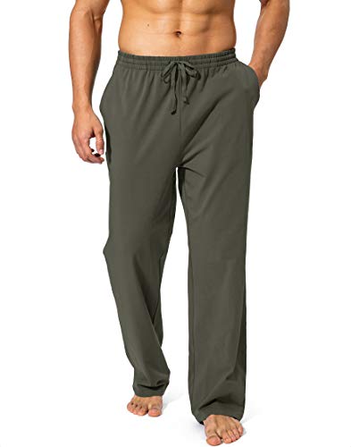 Pudolla Men's Cotton Yoga Sweatpants Athletic Lounge Pants Open Bottom Casual Jersey Pants for Men with Pockets (Olive XX-Large)