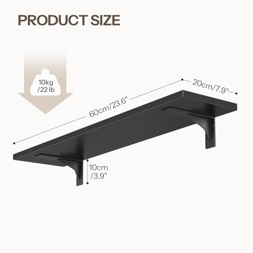 Image of HOOBRO Floating Shelves for Wall, 23.6 inch Wall Mounted Shelves Set of 2, Hanging Storage Shelf with Metal Brackets, Wooden Shelf for Living Room, Bedroom, Bathroom, Black BK62BJP201G1