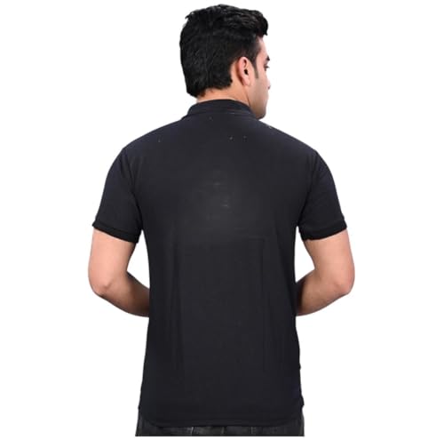 Image of Men Black Solid Polo Collar T-Shirt Half Sleeves | Plain-Regular Fit