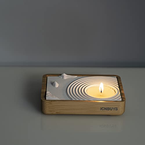 ICNBUYS Mini Jardin Zen Classique et apaisant -bougeoir photophore pour la Relaxation, la méditation et la réflexion - Cadeau Fait Main, offrande de Paix, décoration de Bureau pour se détendre