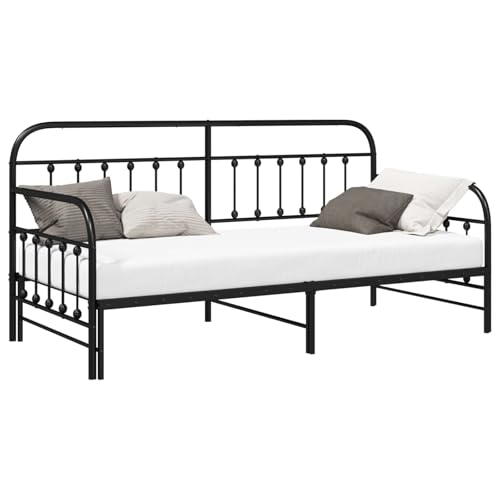 vidaXL Tagesbettrahmen Schwarz 100 x 200 cm Pulverbeschichteter Stahl, Moderner rechteckiger Tagesbett-Rahmen, robuster metallischer Schlafplatz, platzsparendes Sofa für drinnen