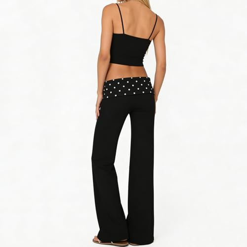 Image of Lounge Yoga Pants for Women Fold Over Low Waist Wide Leg Bell Bottoms | Y2K Foldover Pants, Flare Leggings, Low Rise Yoga Sweatpants